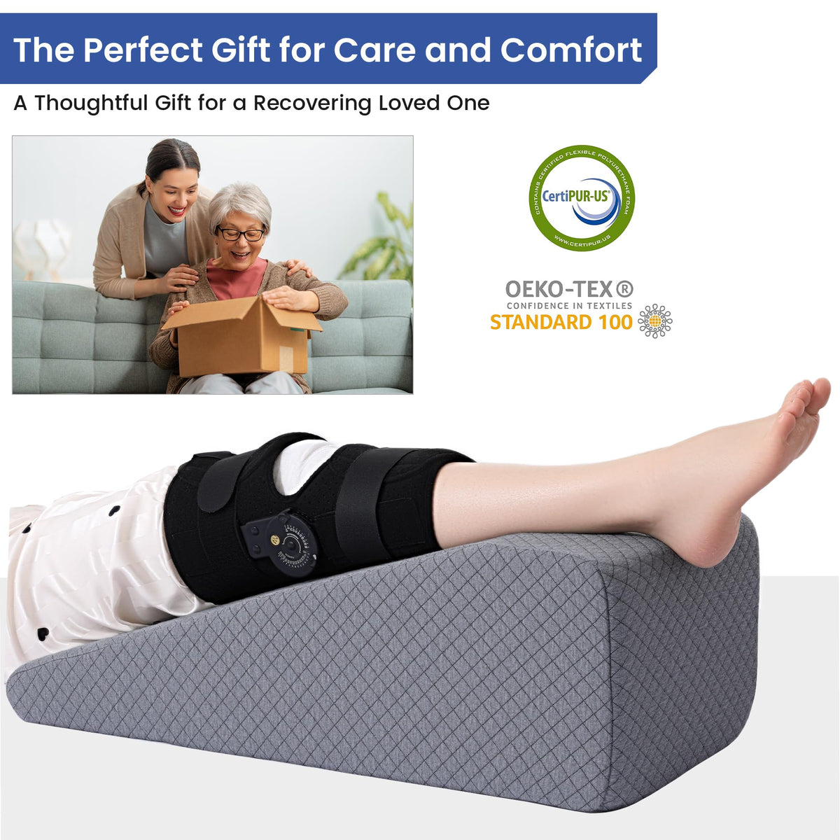 HOMBYS leg elevation pillow non-slip base keeps it secure on bed or sofa.
