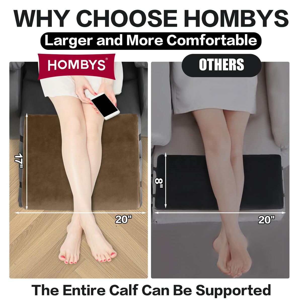 HOMBYS leg pillow elevates legs for relaxed lounging on a recliner.