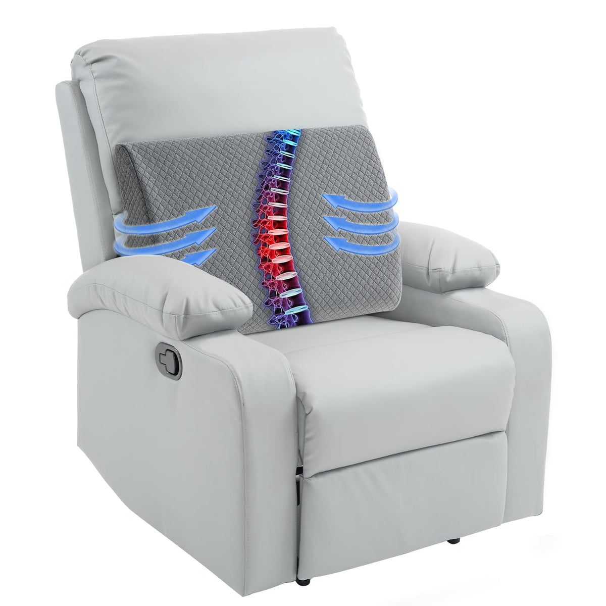 HOMBYS lumbar support pillow on a recliner back offering improved comfort for long sits