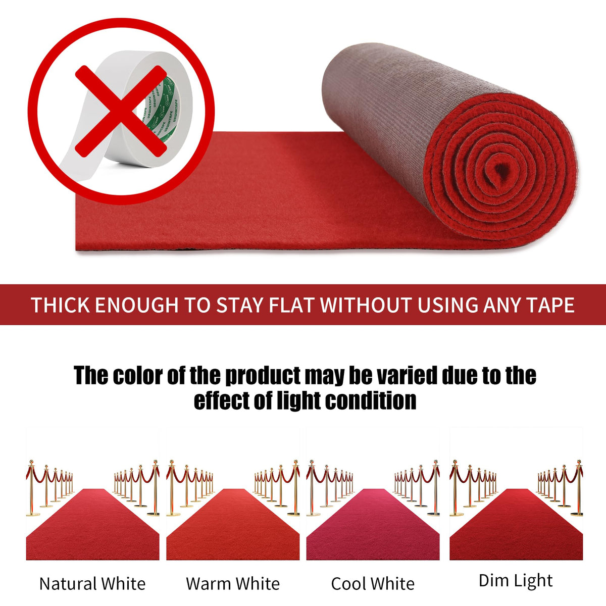 HOMBYS red carpet runner rolls up for easy storage after events