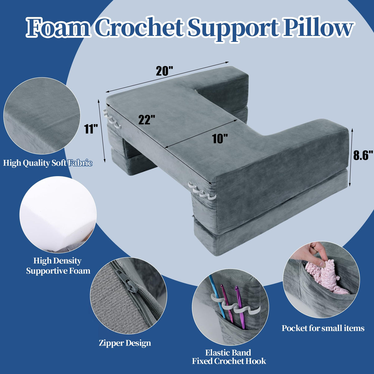 HOMBYS velvet cover crochet pillow with side pocket ideal for storing hooks