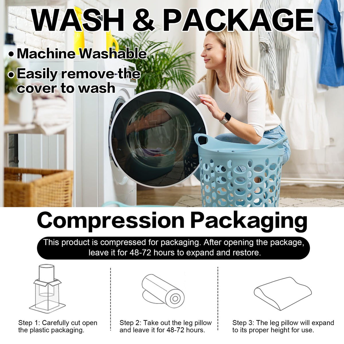 HOMBYS versatile cushion works on bed, couch, or floor for leg relief.