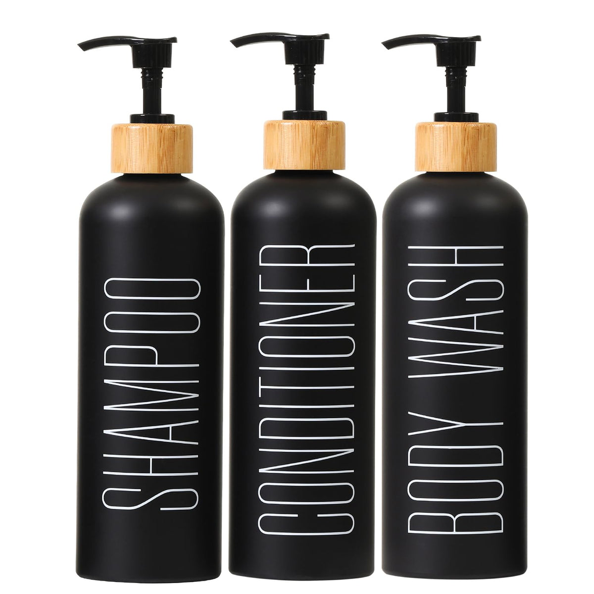 HOMCDALY 16oz black shower dispenser set keeps shampoo and conditioner organized in the shower.