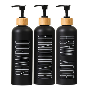HOMCDALY 16oz black shower dispenser set keeps shampoo and conditioner organized in the shower.