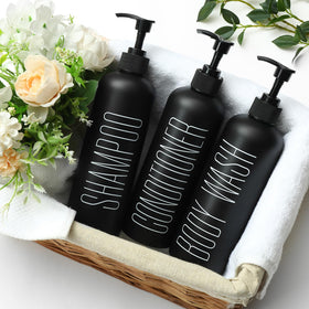 HOMCDALY black conditioner dispenser 16oz 3-pack keeps bath products neatly stored.