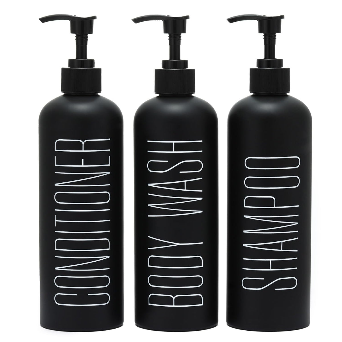 HOMCDALY black shampoo dispenser 16oz 3-pack with pump for organized shower.
