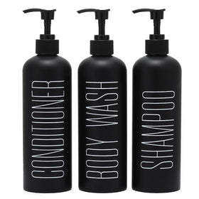 HOMCDALY black shampoo dispenser 16oz 3-pack with pump for organized shower.