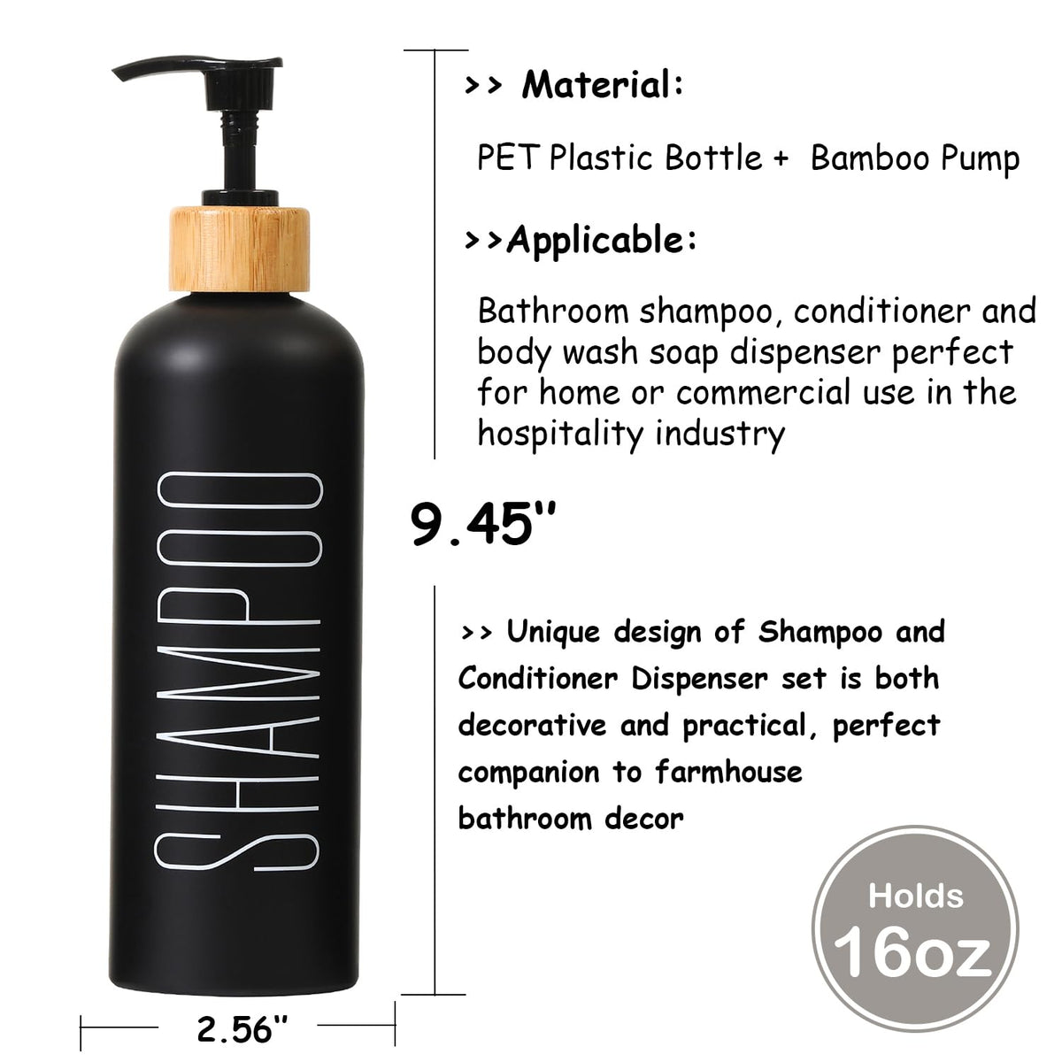HOMCDALY pump-action conditioner dispenser bottle in black for smooth dispensing.