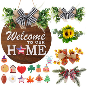 HOMCDALY interchangeable welcome sign with four season wreaths for year-round curb appeal