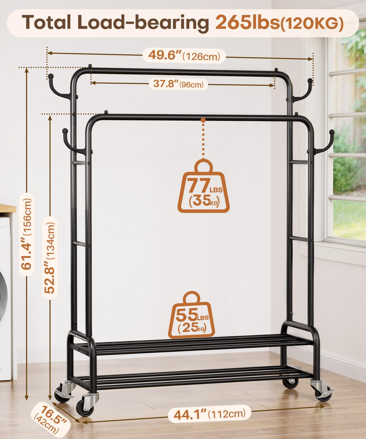 Homde rack in entryway showing flexible home organization and quick mobility.