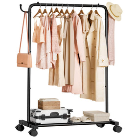 Homde rolling clothes rack front view showing sturdy garment storage for busy homes