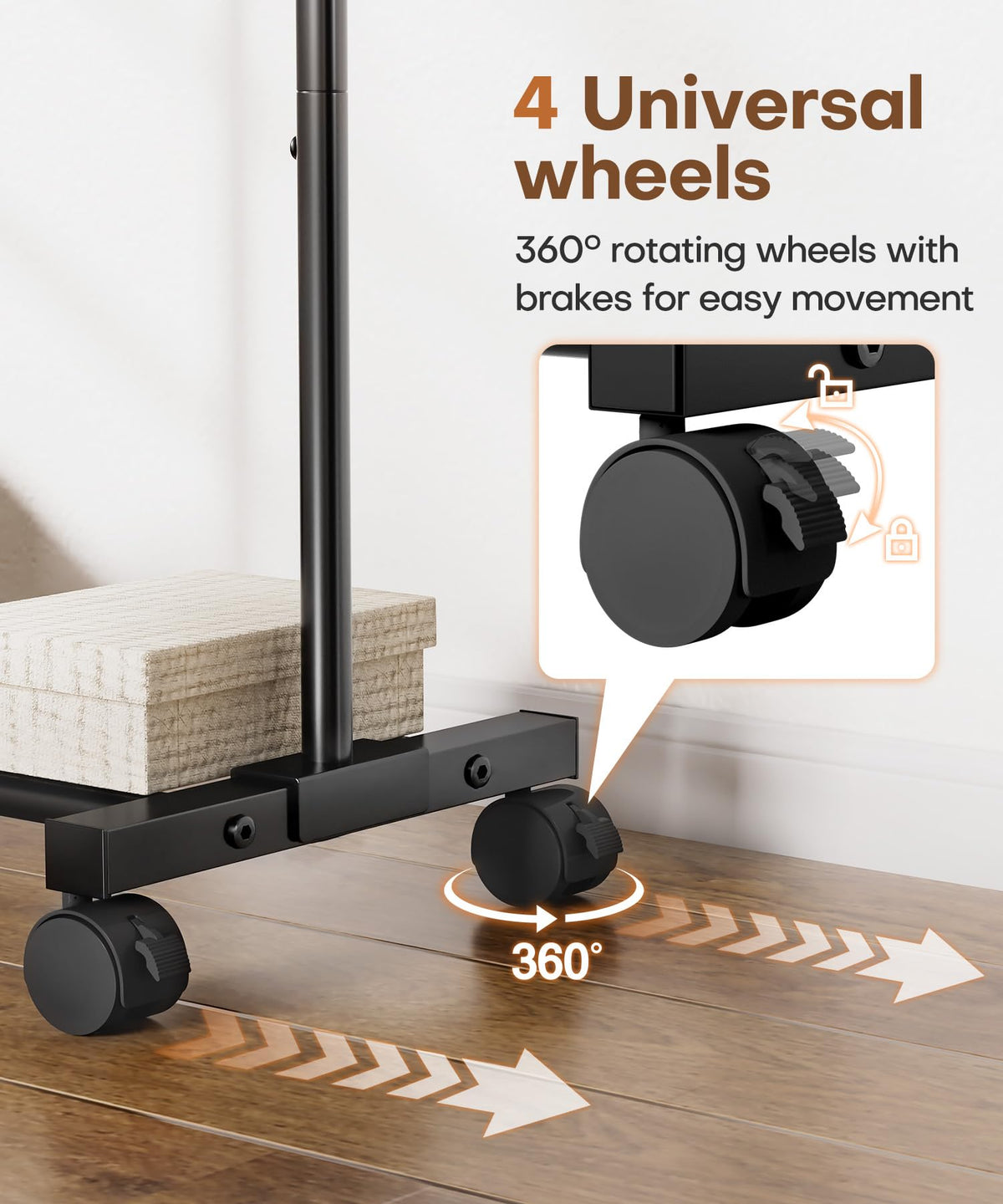 Homde rolling rack with wheels enabling easy mobility between rooms