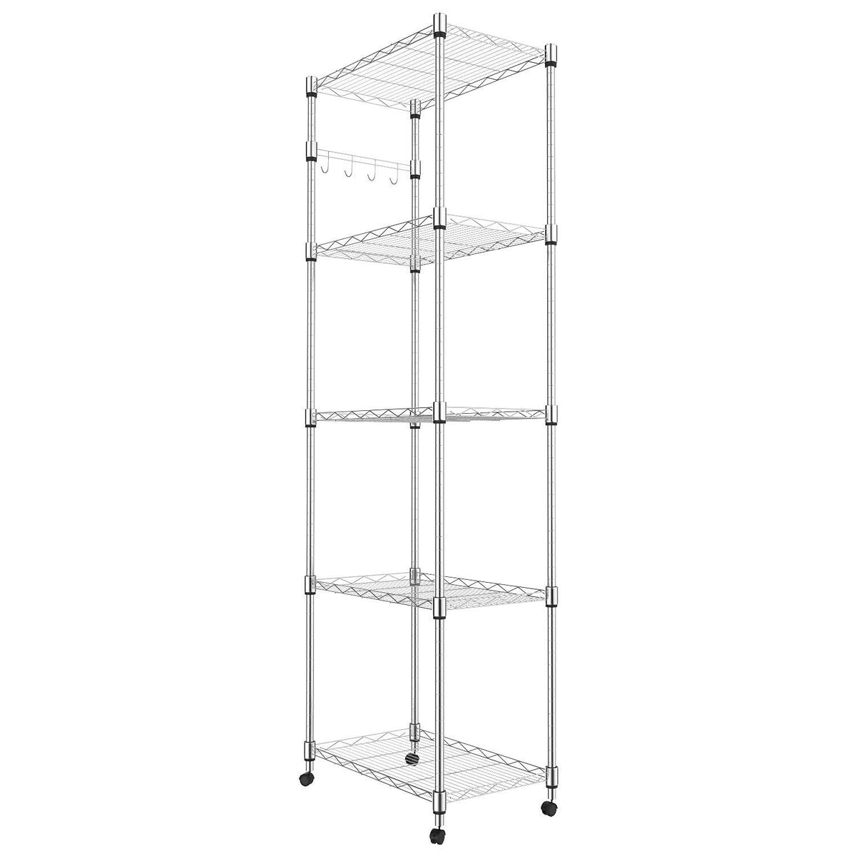 Homdox 5-tier wheeled shelving unit in chrome finish for versatile storage