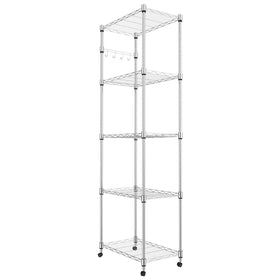Homdox 5-tier wheeled shelving unit in chrome finish for versatile storage