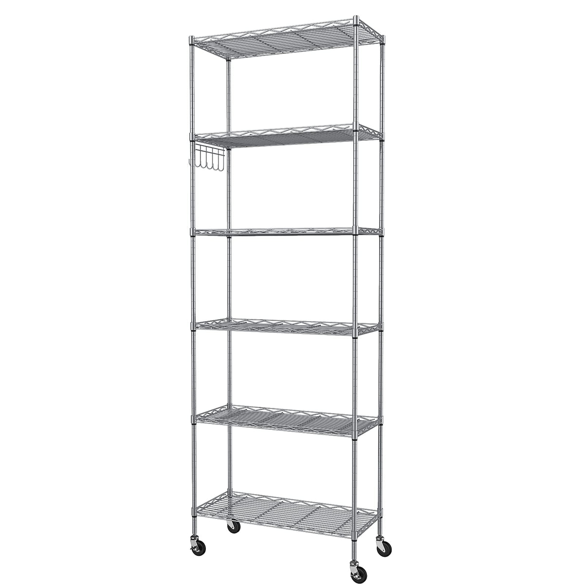 Homdox 6-tier shelf front view shows sturdy frame for organized storage.