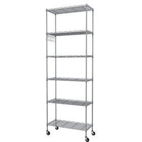 Homdox 6-tier shelf front view shows sturdy frame for organized storage.