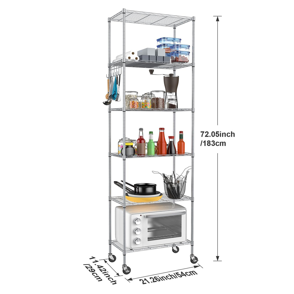 Homdox 6-tier shelf side view demonstrates adjustable shelves for space.