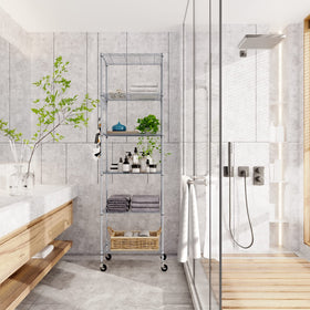 Homdox adjustable shelves maximize storage in tight corners.