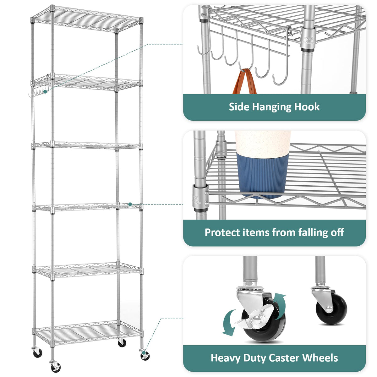 Homdox height 72-inch shelf fits tall items securely.