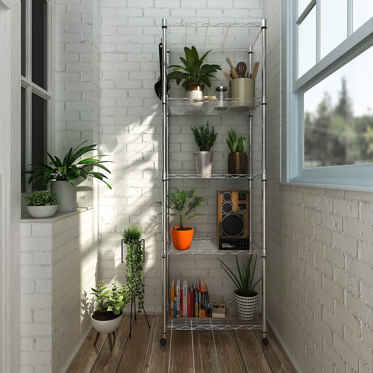 Homdox shelving with locking wheels for easy repositioning in any room