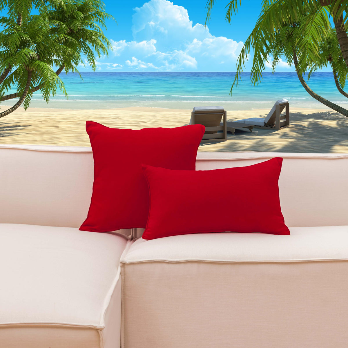 Home Brilliant red pillow covers used as patio decor on a seating area