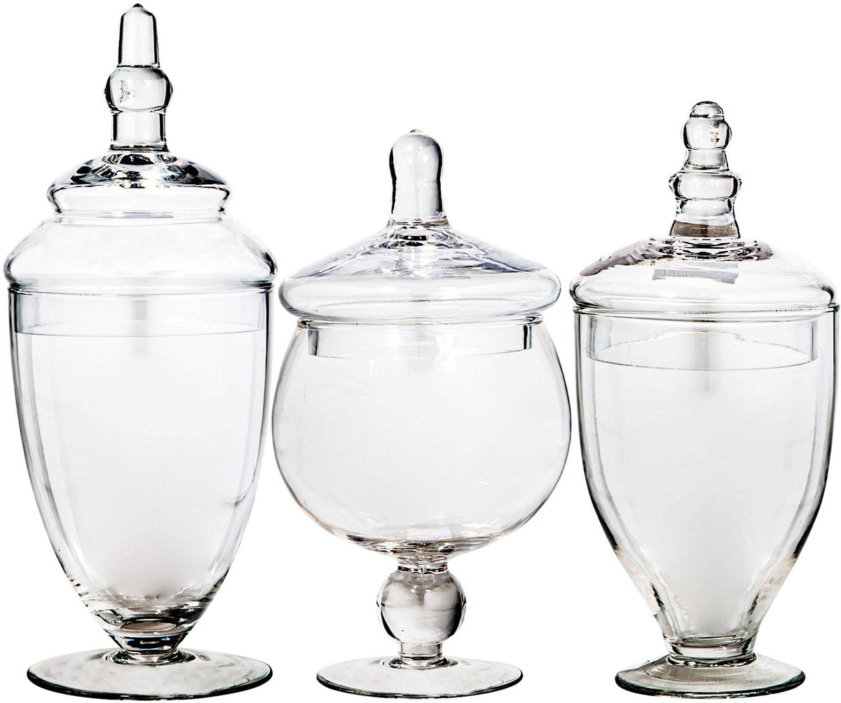 Home Essentials & Beyond apothecary jars set for candy display and decor.