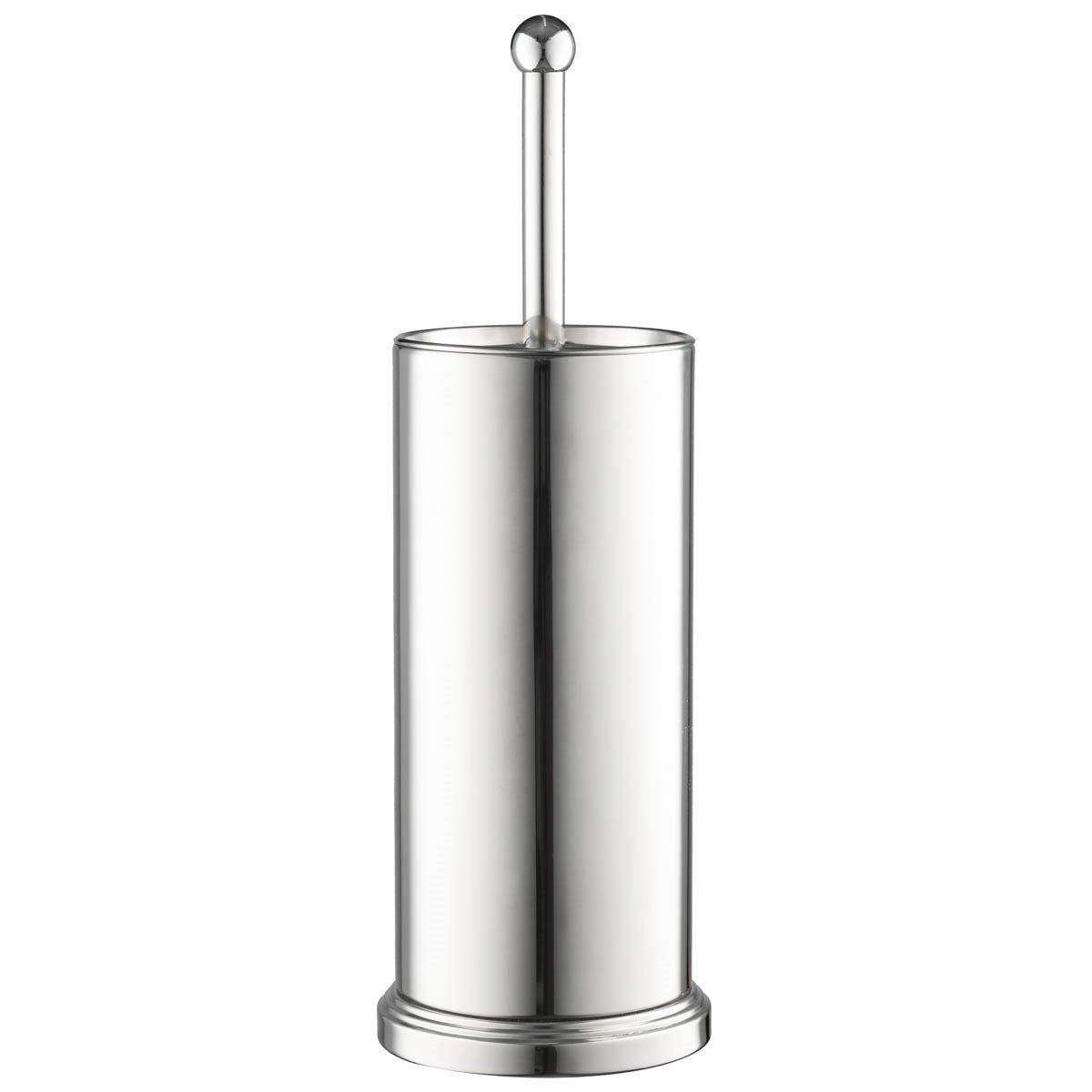 Home-it chrome toilet brush set with lid, easy to wipe clean after use.