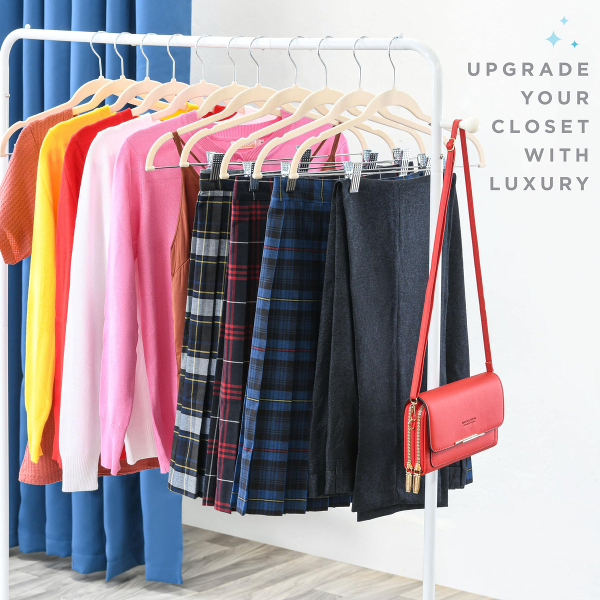 HOME IT closet organization idea with velvet hangers boosts visibility.