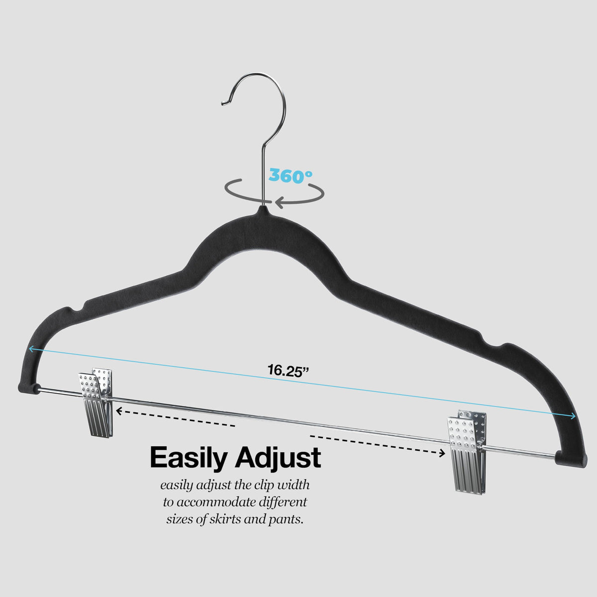HOME IT clips-enabled hangers great for skirts and dresses with easy access