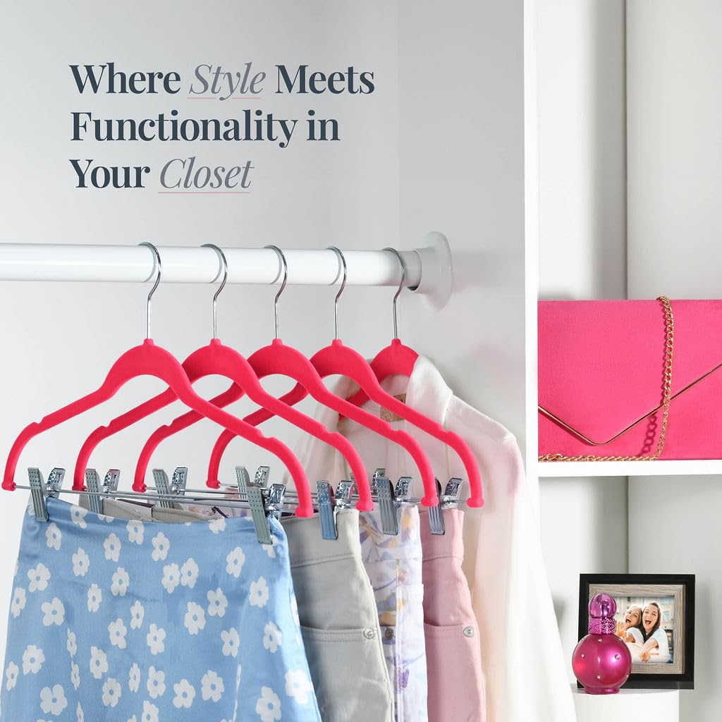 HOME IT velvet hangers pink anti-slip design keeps shirts securely in place.
