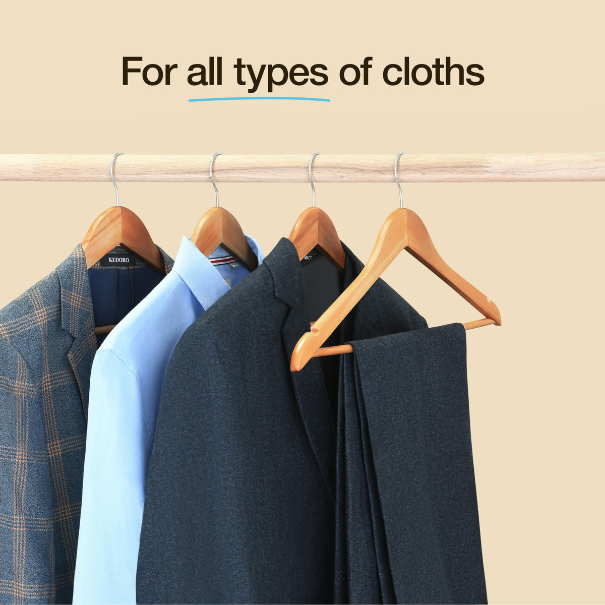 HOME IT Wooden hanger with chrome swivel hook for smooth rotation.