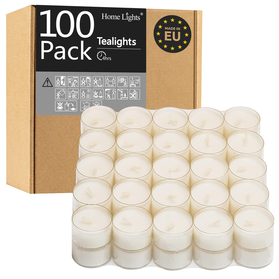 Home Lights tealight candle with clear cup unscented for clean romantic ambiance