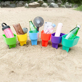 Home Queen Beach Cup Holder set in blue keeps drinks secure on sandy beaches.