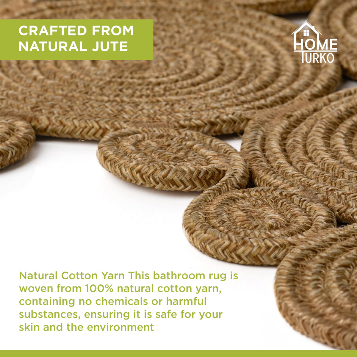 Home Turko Boho Jute Bath Mat double-layer waffle for effective moisture control.