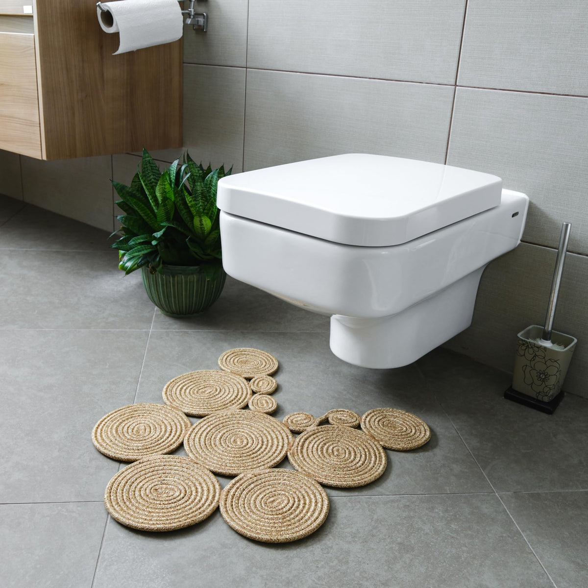Home Turko Boho Jute Bath Mat front view with durable weave and cozy texture.