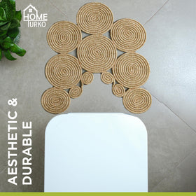 Home Turko Boho Jute Bath Mat texture detail highlighting plush waffle fibers.