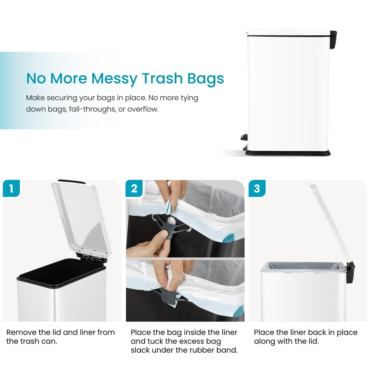 Home Zone Living bag tuck band keeps bags neat and secure.
