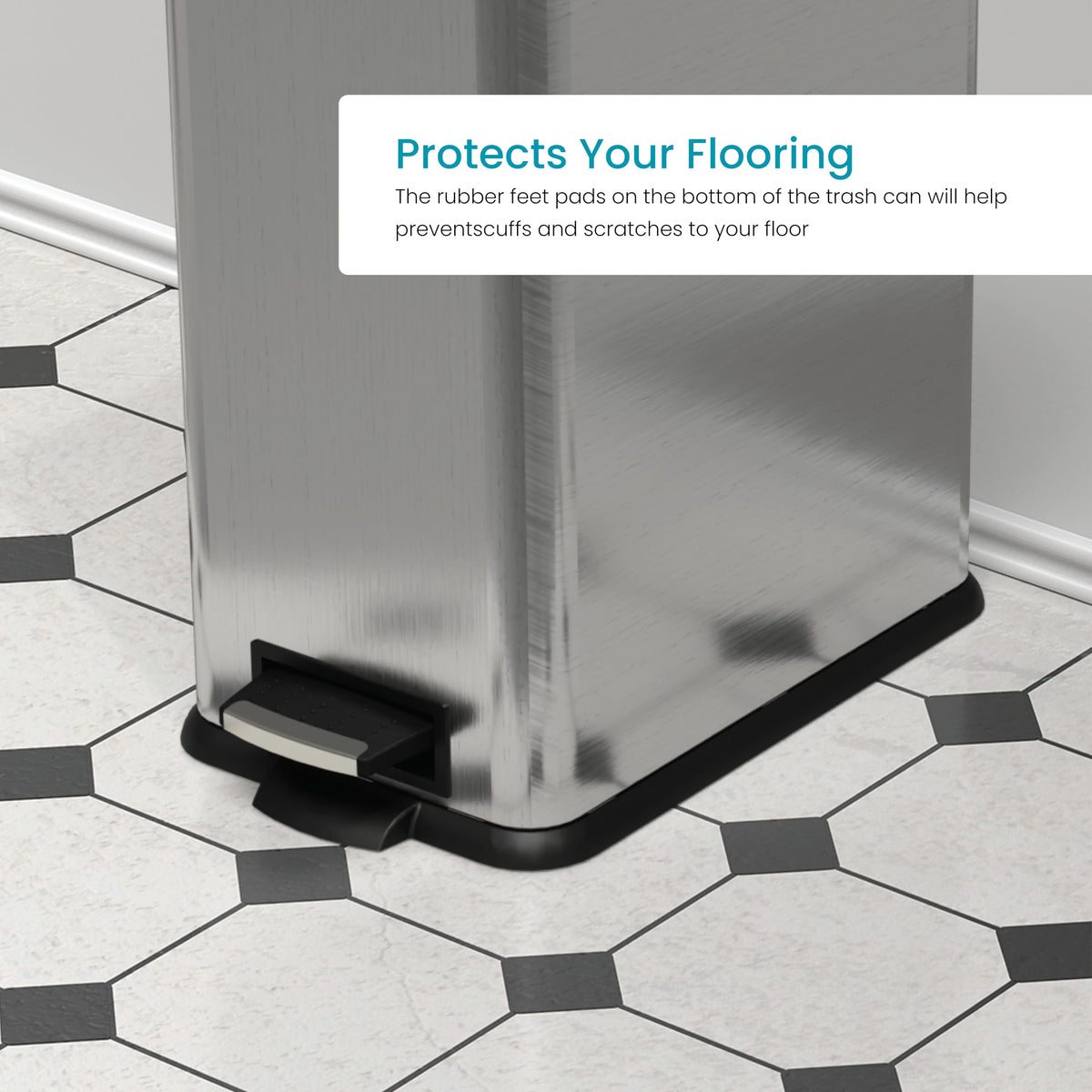 Home Zone Living hands-free step pedal provides hygienic, easy access to dispose waste.