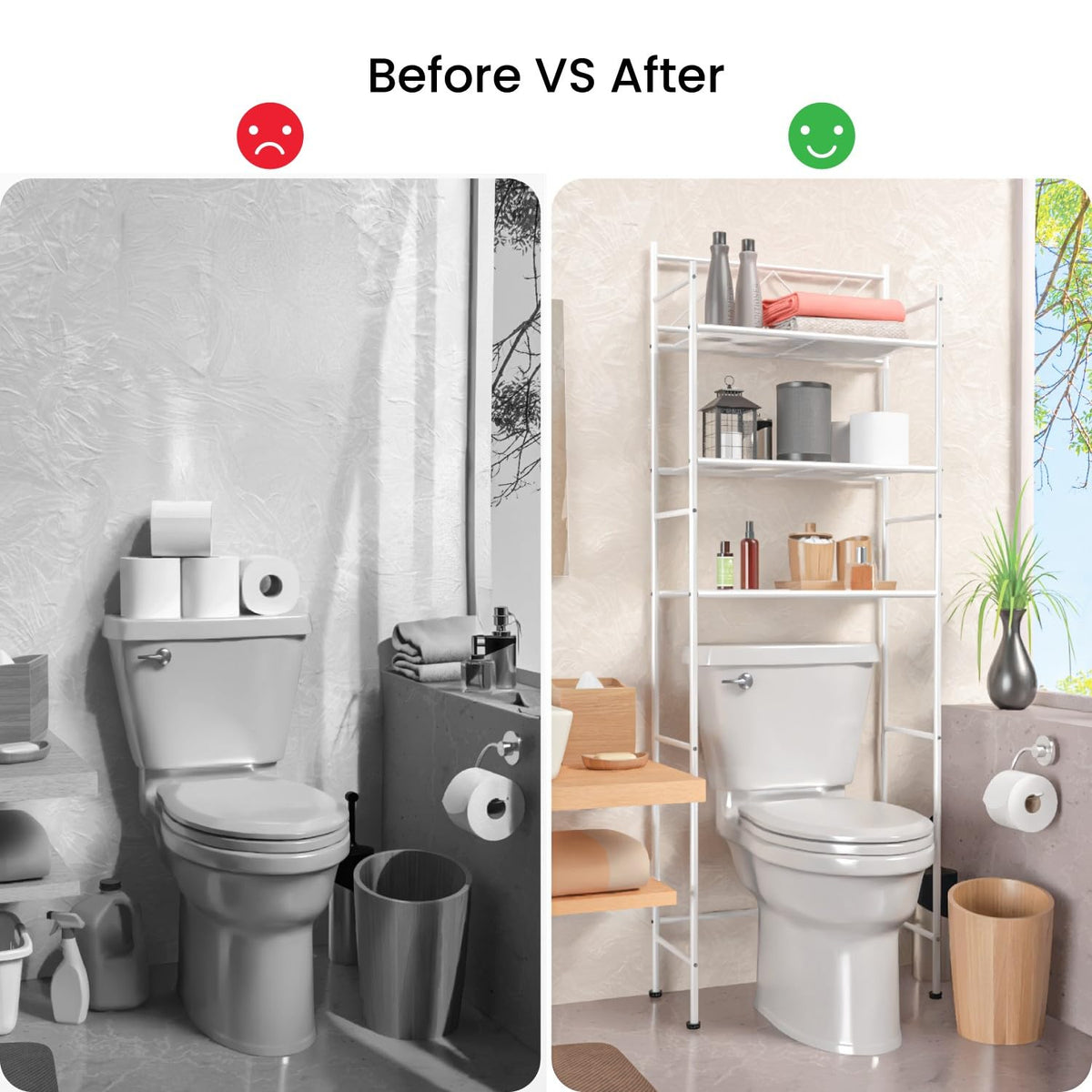 Open 3-tier design provides easy access to towels and bathroom supplies.