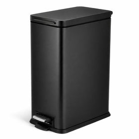 Home Zone Living slim trash can in a tight kitchen showing compact design and 4-gallon capacity