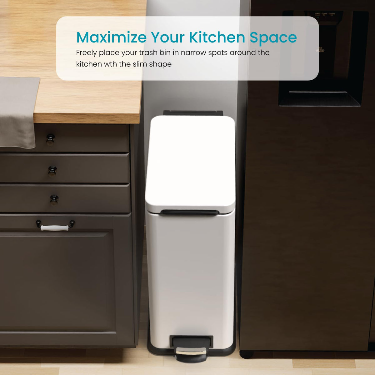 Home Zone Living soft-close lid reduces noise during disposal.