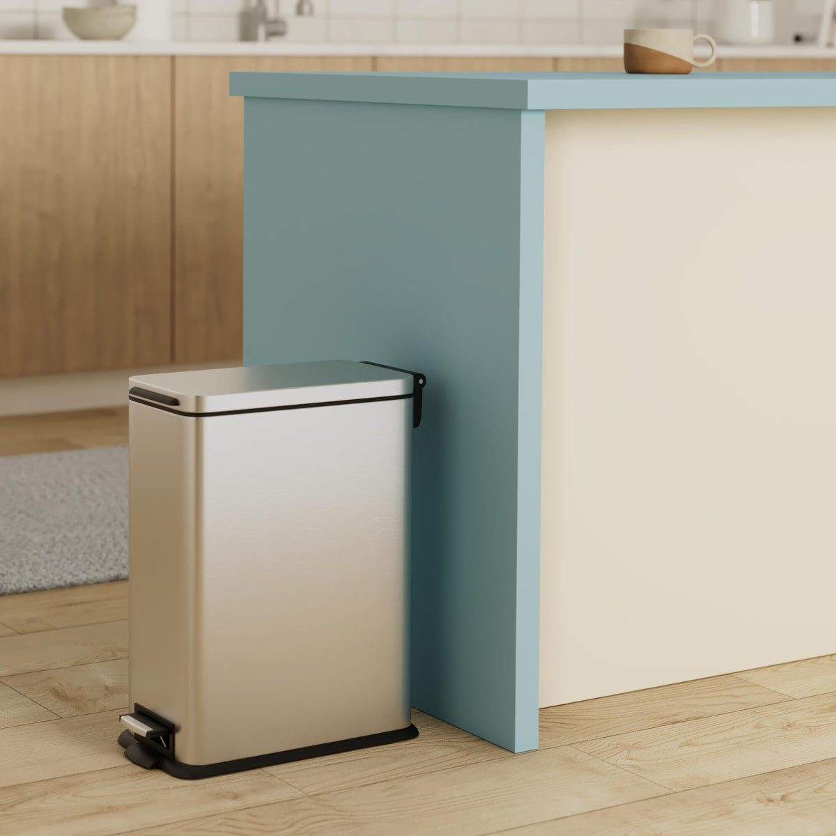 Home Zone Living stainless steel finish bin resists fingerprints for a clean, modern look.