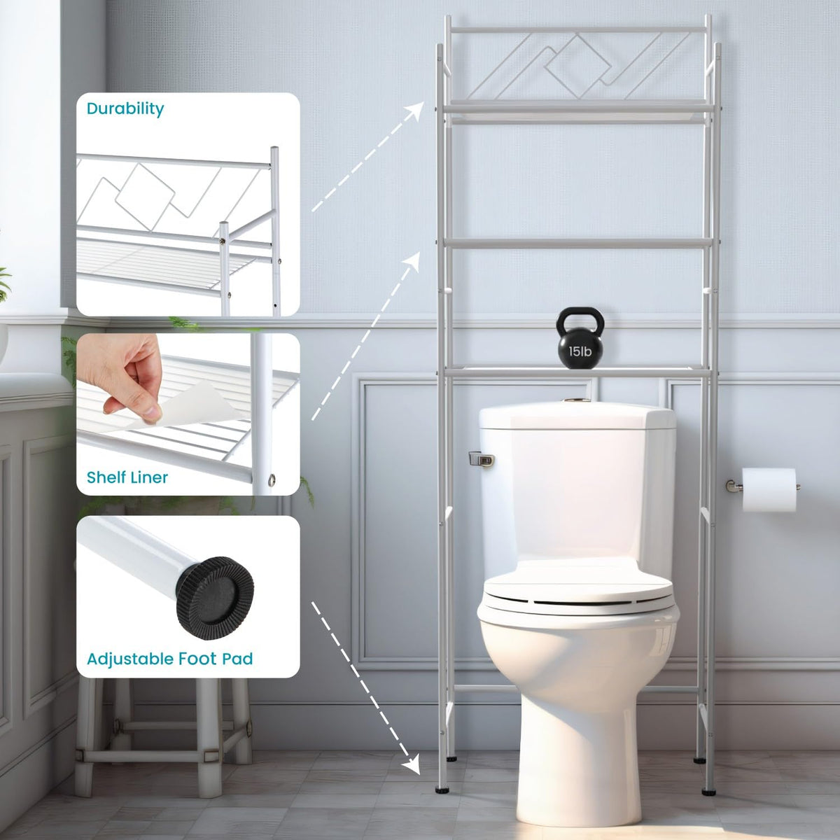 White powder-coated finish by Home Zone Living complements any bathroom style.