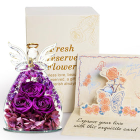 Homeasy preserved rose in a glass angel dome, timeless beauty that requires no watering.