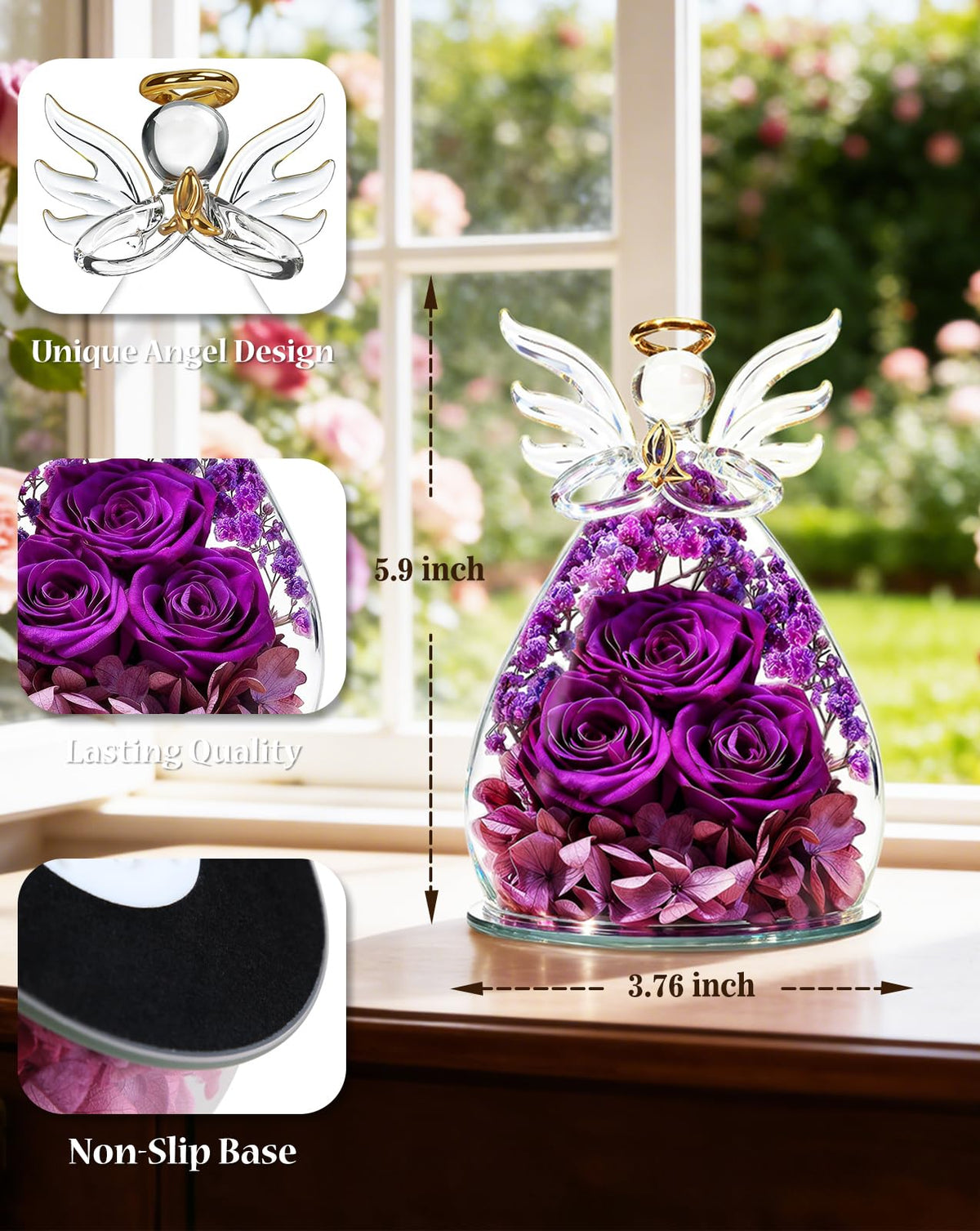 Homeasy warm LED ambiance around preserved roses for cozy room decor.
