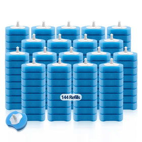 HOMEBETTER 144 count disposable toilet brush refills with blue foam for thorough bowl cleaning.