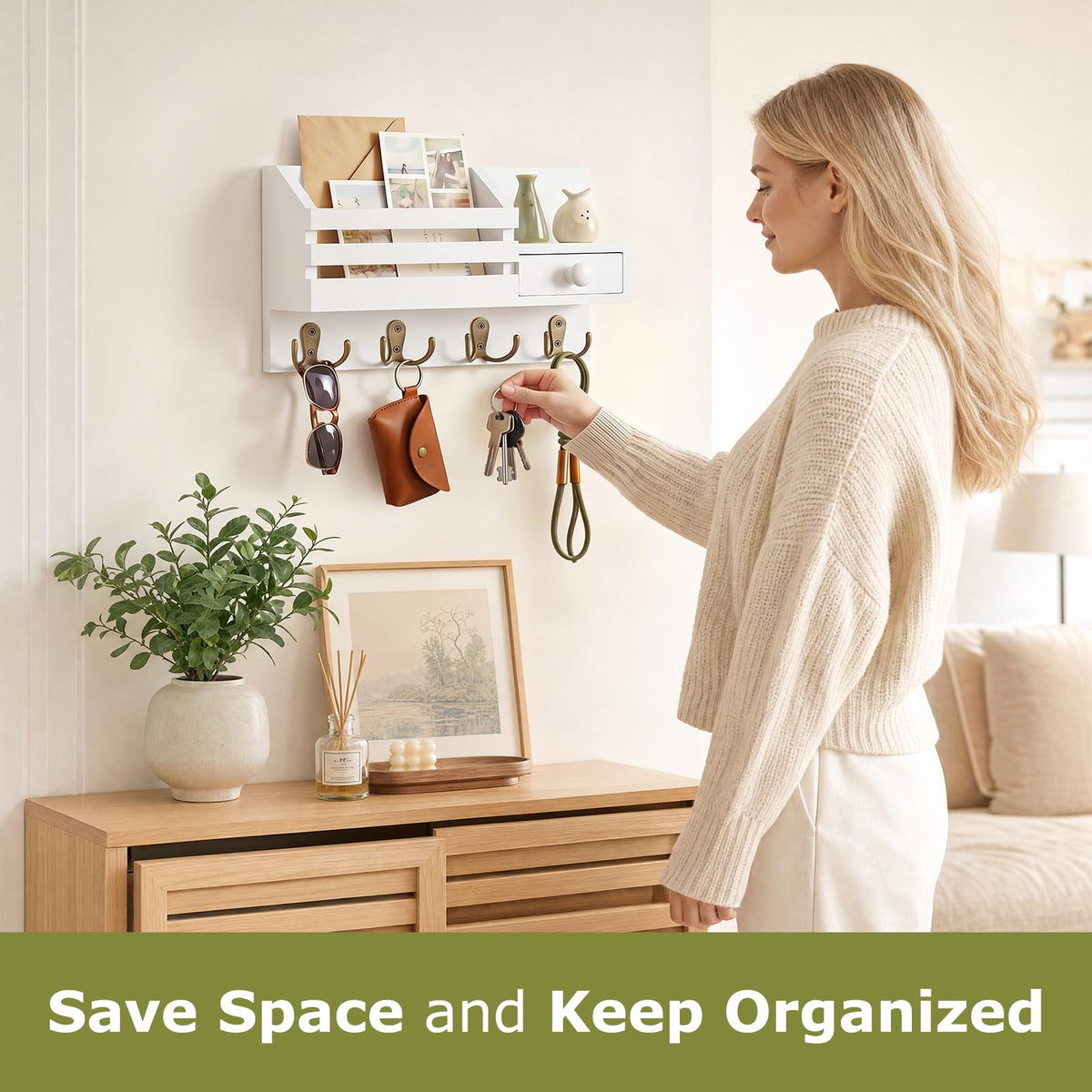 HOMEBROS mail organizer with eight hooks keeps mail neatly sorted