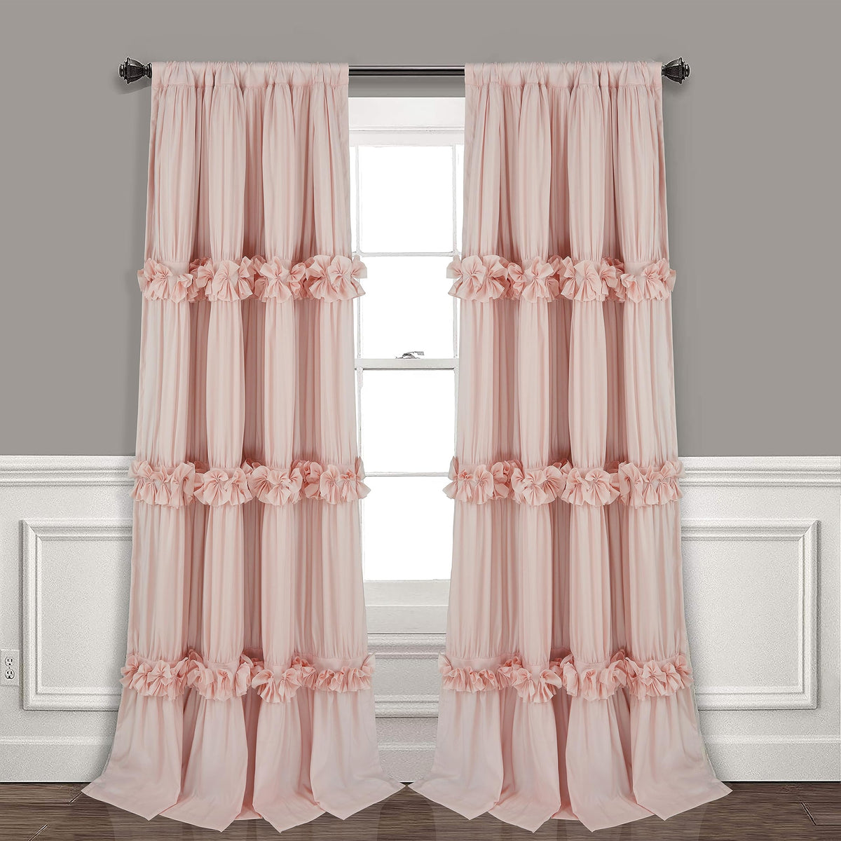 Homechoice Decor boho ruched curtains in peach pink with butterfly flowers for stylish privacy.