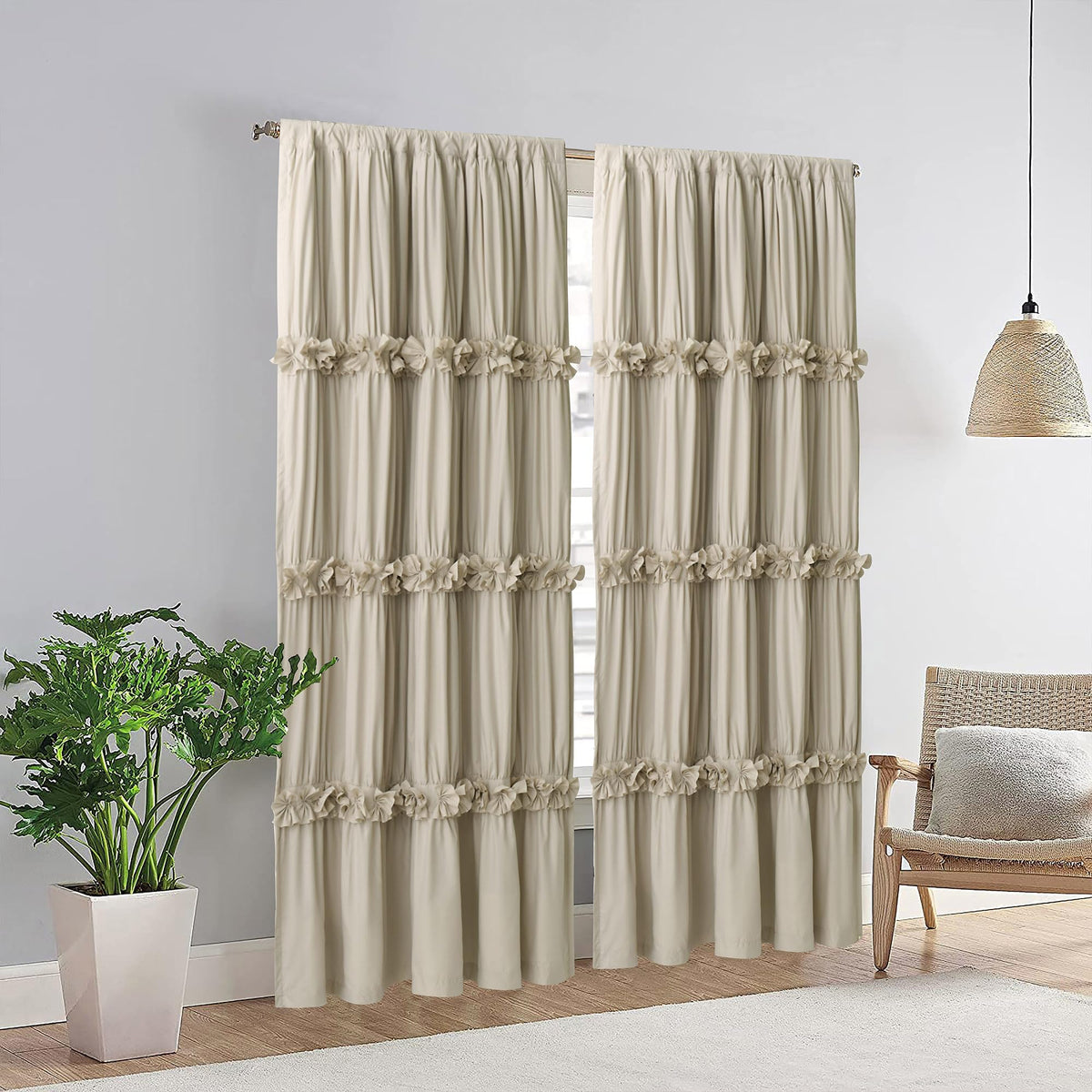Homechoice Decor brushed-microfiber blackout curtains feel soft while reducing daylight.