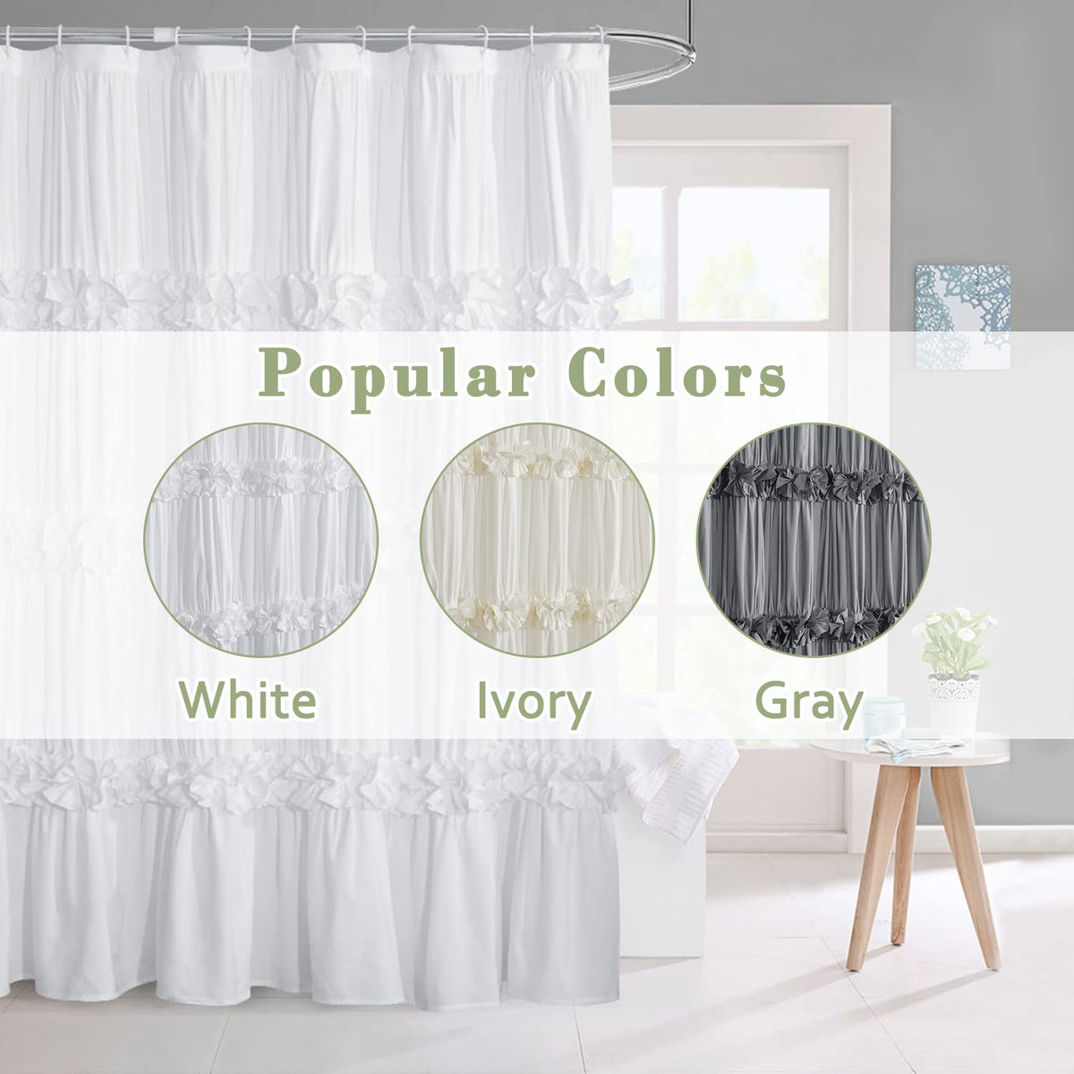 Homechoice Decor Master bathroom styling with vintage charm and romantic ruffles.